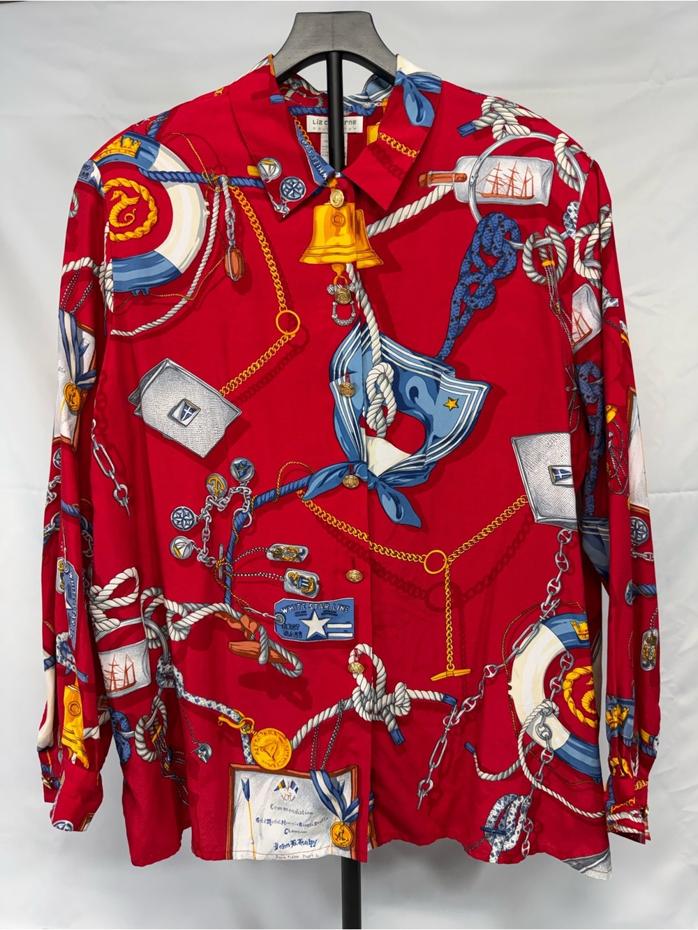 Vintage Liz Claiborne Nautical Rope Chain Blouse Red Women’s 16
